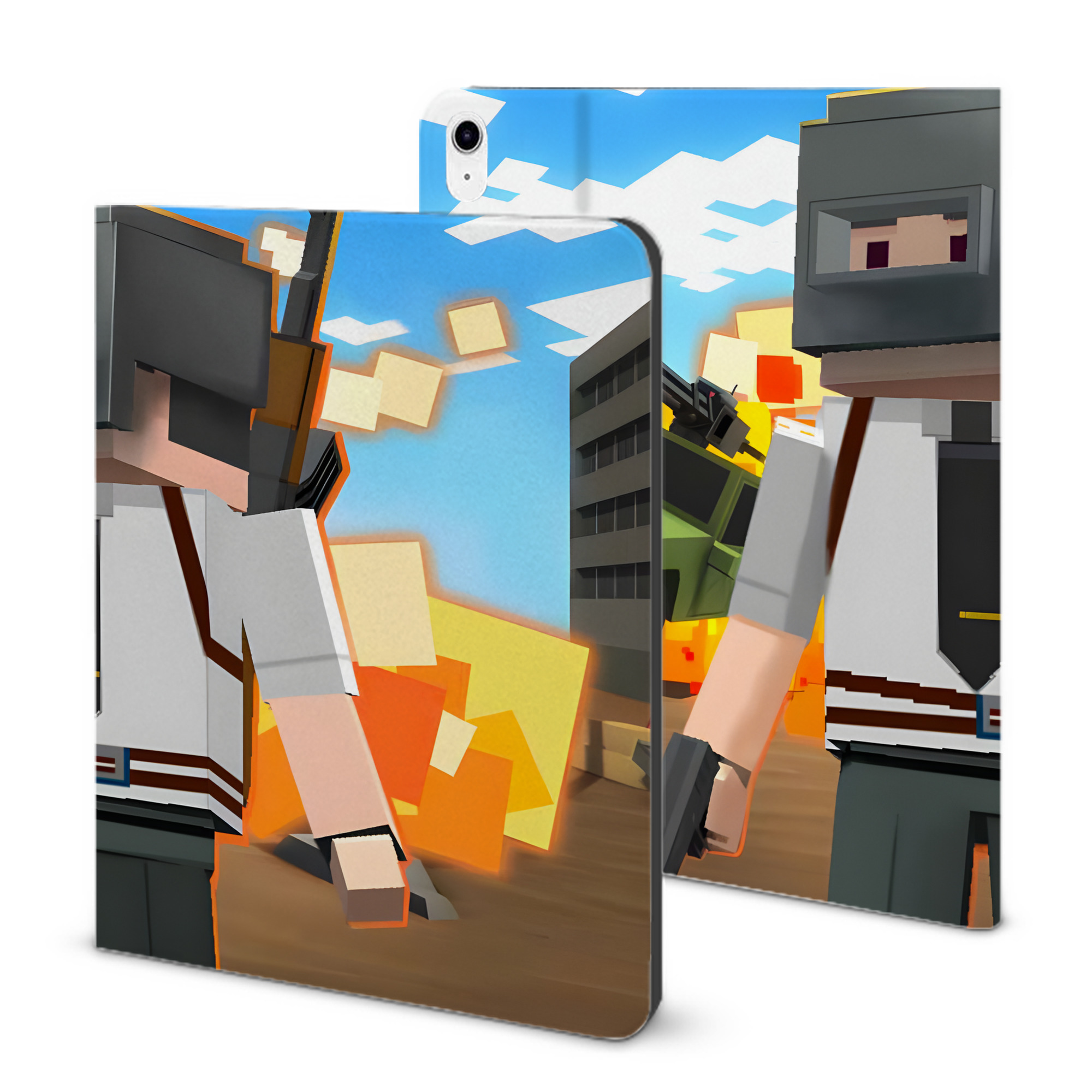 （画像用） マインクラフト ブロックの世界 Minecraft MC Block world IPad ケース ブック型 PUレザー TPU 耐衝撃 軽量 薄型 ペン収納なし 全面保護 IPad 各モデル対応
